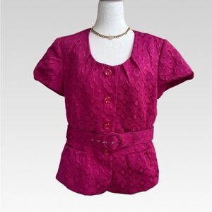 ISABELLA Fuchsia Textured SUIT with Belt SIZE 14